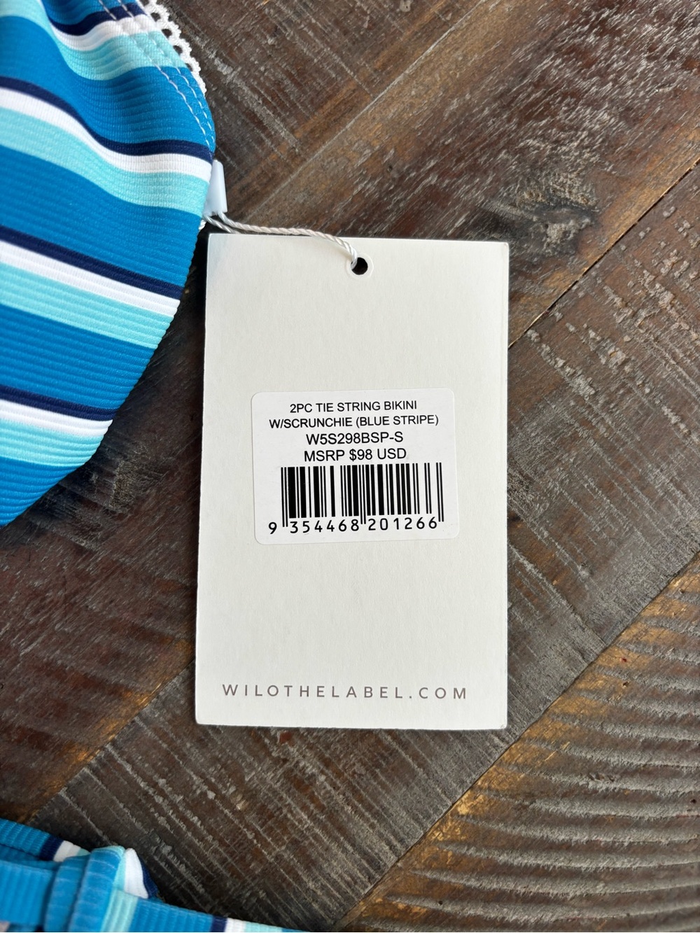 Wilo The Label Blue Stripe Ribbed Bikini Set Adjustable Scrunchie S - Picture 3 of 9